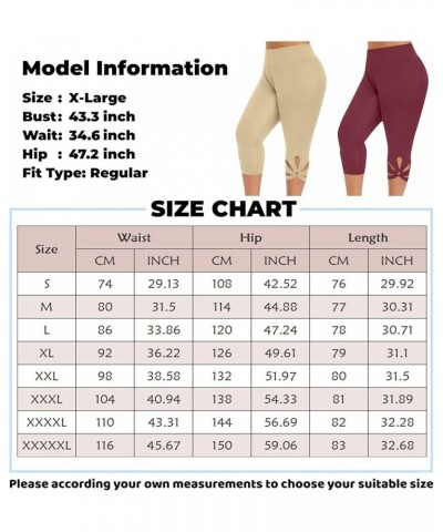 Capris Leggings for Women Summer 2023 High Waist Stretch Plus Size Cropped Pants Sexy Hollow Out Workout Pant B-wine $4.47 Le...