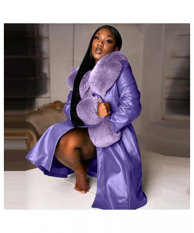 Women's Winter Coats Leather Peacoat Collar Fashion Lapel Long Sleeve Zipper Plus Size Casual Jackets, S-5XL Purple $17.02 Ja...