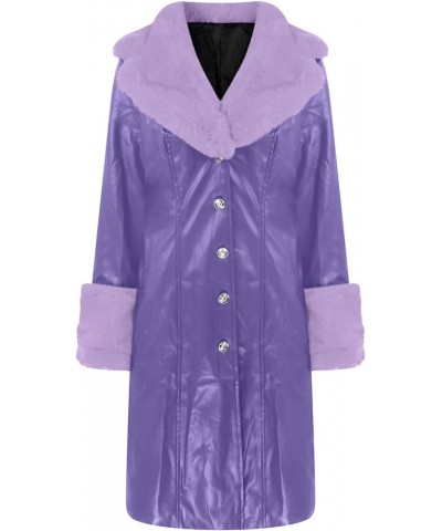 Women's Winter Coats Leather Peacoat Collar Fashion Lapel Long Sleeve Zipper Plus Size Casual Jackets, S-5XL Purple $17.02 Ja...