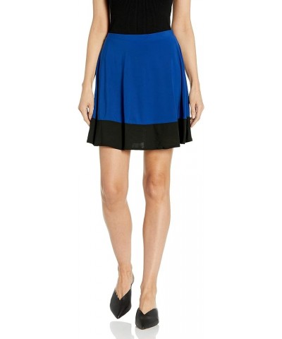 Women's Plus Size Stretch Ity Colorblock Hem Swingy Full Skater Skirt Royal/Black $7.63 Skirts