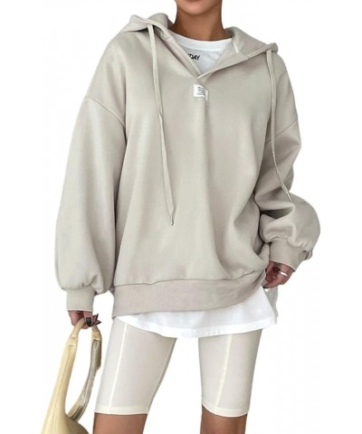 Women's Loose Hoodie Drop Shoulder Long Sleeve Drawstring Hooded Sweatshirt Top Beige $11.19 Hoodies & Sweatshirts