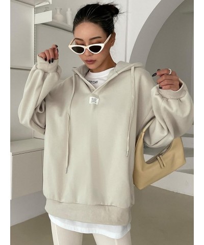 Women's Loose Hoodie Drop Shoulder Long Sleeve Drawstring Hooded Sweatshirt Top Beige $11.19 Hoodies & Sweatshirts