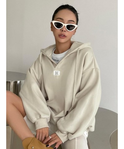 Women's Loose Hoodie Drop Shoulder Long Sleeve Drawstring Hooded Sweatshirt Top Beige $11.19 Hoodies & Sweatshirts