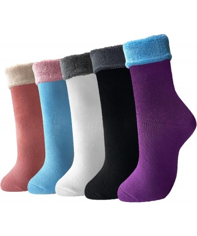 VoJoPi 5 Pairs Warm Wool Socks for Women, Size 5-10, Thick Winter Thermal Boot Socks Crew Length H-purple/Blue/Rose/Black/Whi...