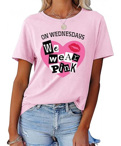 On Wednesday We Wear Pink Shirt Women Breast Cancer T Shirt Short Sleeve Print Tees Gifts for Girls Matching Outfits Top Love...