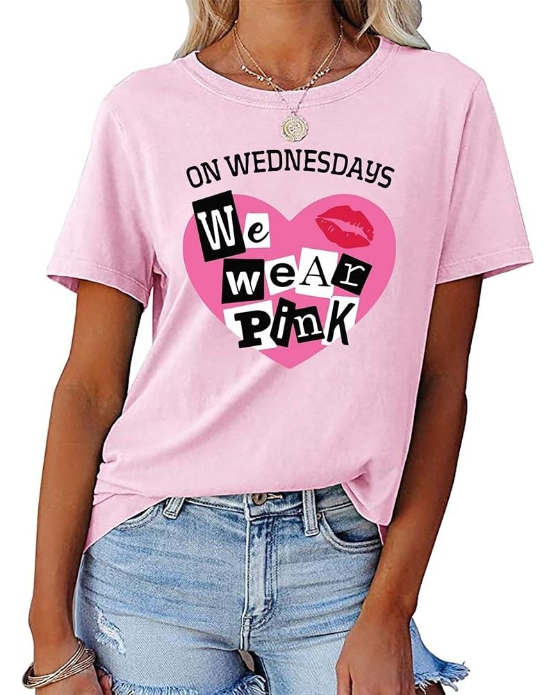 On Wednesday We Wear Pink Shirt Women Breast Cancer T Shirt Short Sleeve Print Tees Gifts for Girls Matching Outfits Top Love...