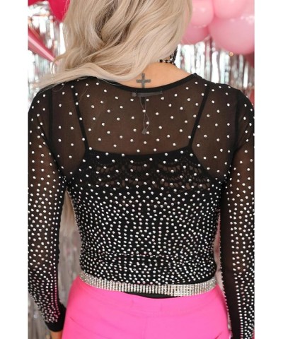 Women Rhinestone Sparkly Bodysuits Sexy Studded Sheer Mesh Long Sleeve Bodysuit See Through Club Rompers Top 91 Black $17.84 ...