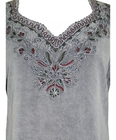 Women's Long Sleeve Embroidered Casual Relax Medieval Boho Vintage Rayon Tunic Kurta Blouse Silver Gray $21.58 Blouses