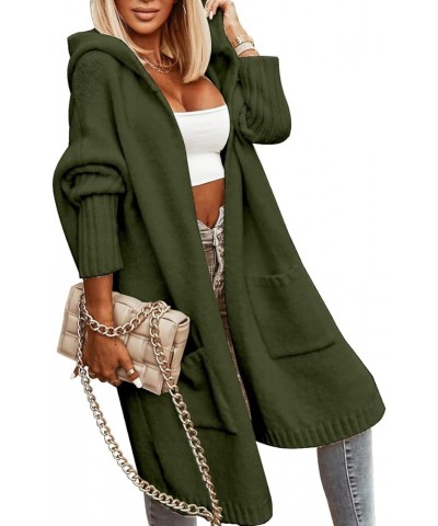 Womens Long Cardigans Cable Knitted Open Front Oversized Hooded Outerwear Sweater Coat Army Green $29.14 Sweaters