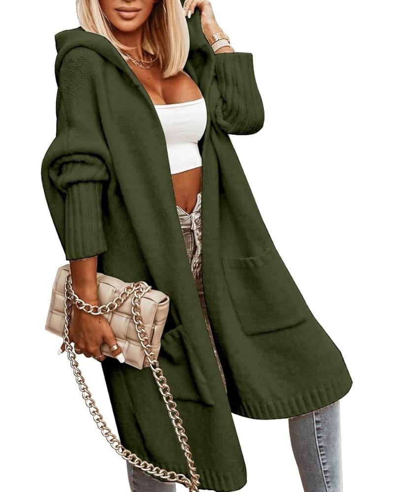 Womens Long Cardigans Cable Knitted Open Front Oversized Hooded Outerwear Sweater Coat Army Green $29.14 Sweaters