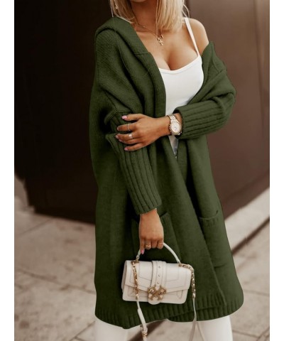 Womens Long Cardigans Cable Knitted Open Front Oversized Hooded Outerwear Sweater Coat Army Green $29.14 Sweaters