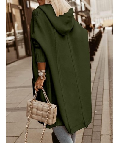 Womens Long Cardigans Cable Knitted Open Front Oversized Hooded Outerwear Sweater Coat Army Green $29.14 Sweaters