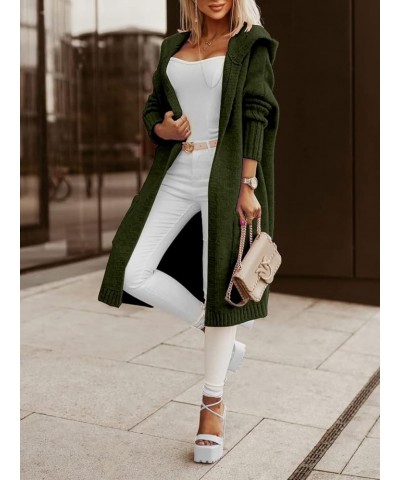 Womens Long Cardigans Cable Knitted Open Front Oversized Hooded Outerwear Sweater Coat Army Green $29.14 Sweaters