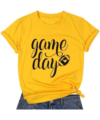 Game Day T Shirts Women Football Graphic Tee Funny Cute Competition Tshirt Casual Short Sleeve Tee Tops Yellow $16.19 T-Shirts