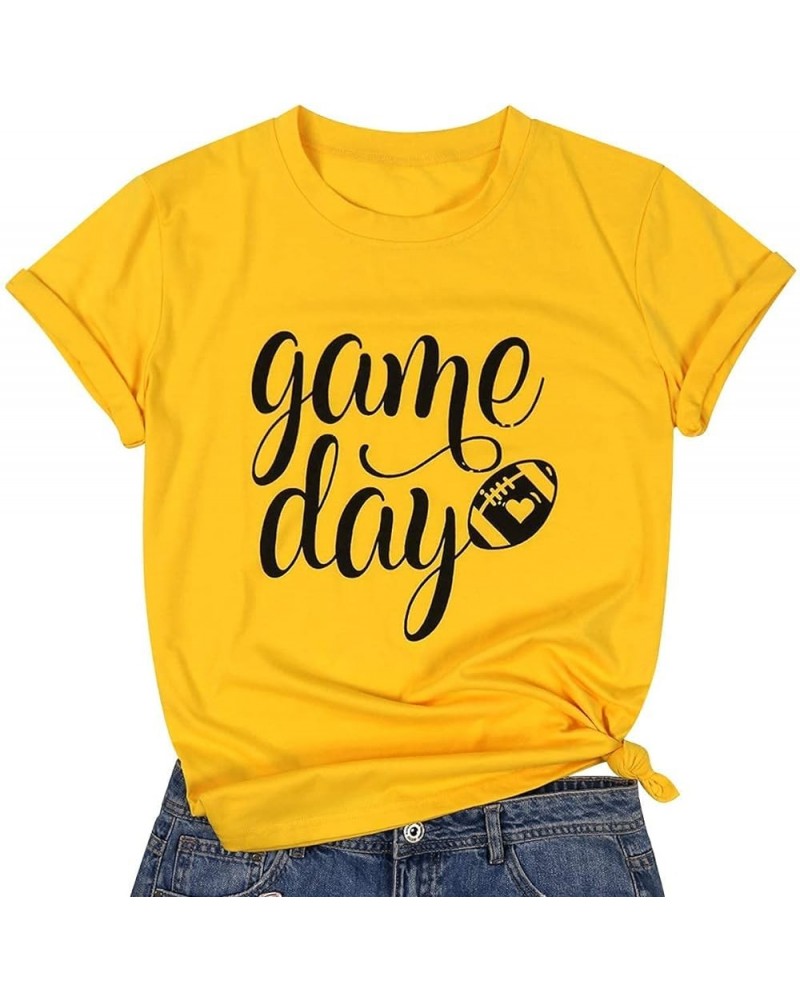 Game Day T Shirts Women Football Graphic Tee Funny Cute Competition Tshirt Casual Short Sleeve Tee Tops Yellow $16.19 T-Shirts