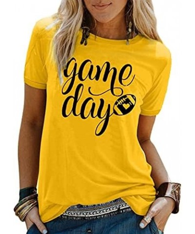 Game Day T Shirts Women Football Graphic Tee Funny Cute Competition Tshirt Casual Short Sleeve Tee Tops Yellow $16.19 T-Shirts