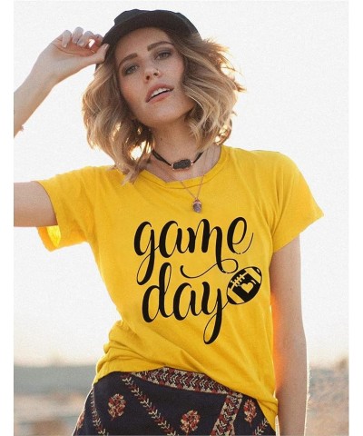 Game Day T Shirts Women Football Graphic Tee Funny Cute Competition Tshirt Casual Short Sleeve Tee Tops Yellow $16.19 T-Shirts