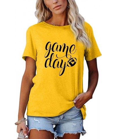 Game Day T Shirts Women Football Graphic Tee Funny Cute Competition Tshirt Casual Short Sleeve Tee Tops Yellow $16.19 T-Shirts