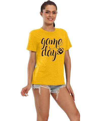 Game Day T Shirts Women Football Graphic Tee Funny Cute Competition Tshirt Casual Short Sleeve Tee Tops Yellow $16.19 T-Shirts