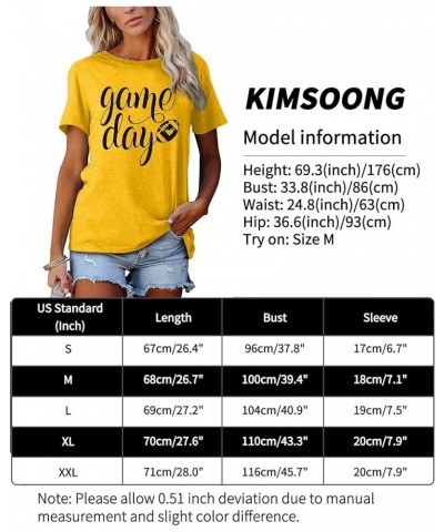 Game Day T Shirts Women Football Graphic Tee Funny Cute Competition Tshirt Casual Short Sleeve Tee Tops Yellow $16.19 T-Shirts