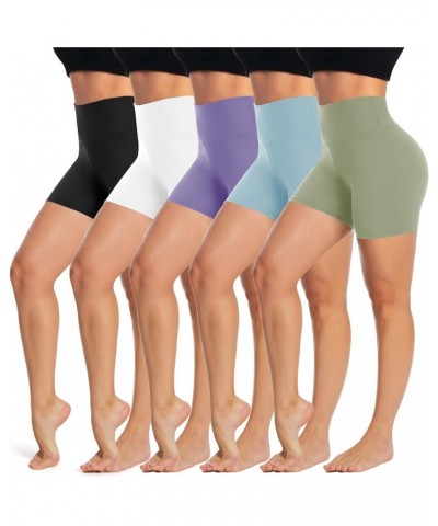 5 Pack High Waisted Biker Shorts for Women – 5" Tummy Control Fitness Athletic Workout Running Yoga Gym Shorts 5 Packs,black/...