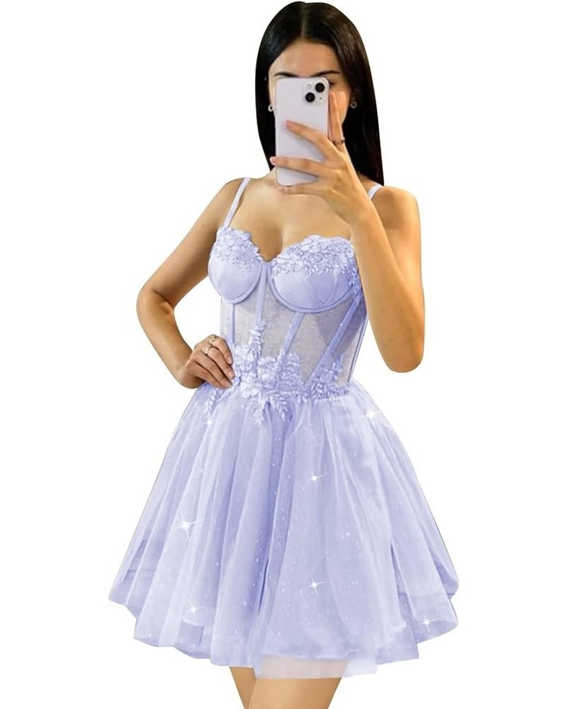 Short Prom Dresses Sweetheart Tulle Homecoming Dresses Appliques A Line Corset Mini Party Dress Lavender $41.07 Dresses