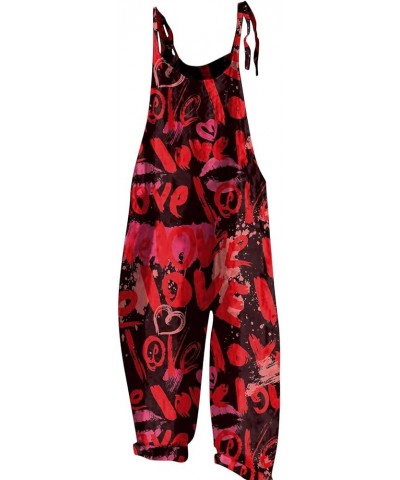 Valentine's Day Overalls Womens Cute Printed Jumpsuit Loose Playsuit Bib Overall Baggy Harem Pants Rompers S-3XL 03-deep Red ...