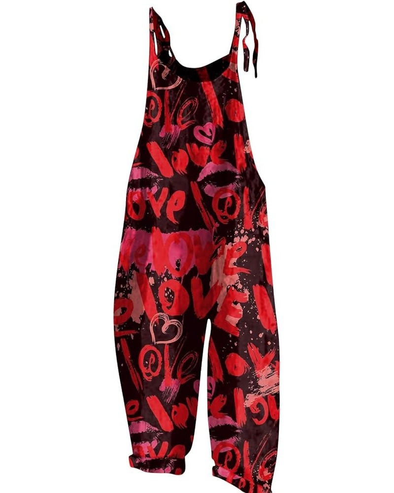 Valentine's Day Overalls Womens Cute Printed Jumpsuit Loose Playsuit Bib Overall Baggy Harem Pants Rompers S-3XL 03-deep Red ...