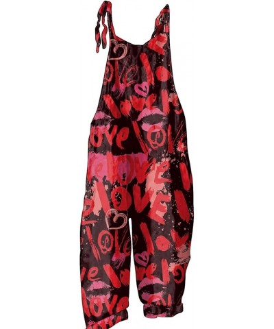 Valentine's Day Overalls Womens Cute Printed Jumpsuit Loose Playsuit Bib Overall Baggy Harem Pants Rompers S-3XL 03-deep Red ...