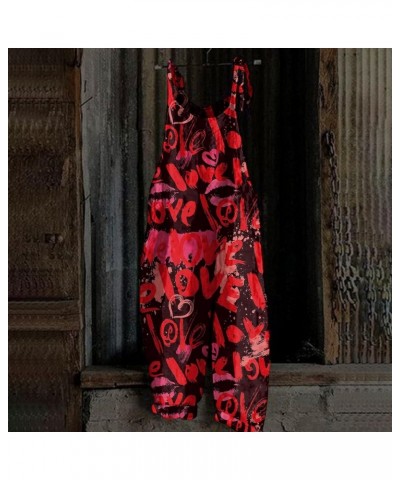 Valentine's Day Overalls Womens Cute Printed Jumpsuit Loose Playsuit Bib Overall Baggy Harem Pants Rompers S-3XL 03-deep Red ...