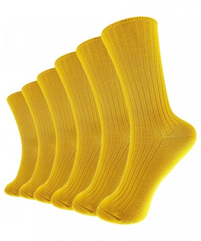 6 Pairs Comfortable Casual Cotton Socks for Women, Girls and Students (fit women girls shoe size 5-10) Yellow $10.94 Activewear