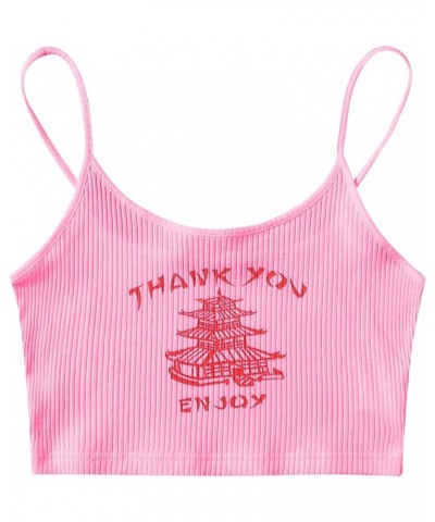 Women's Sleeveless Camisole Letter Print Crop Cami Top Light Pink $10.59 Tanks