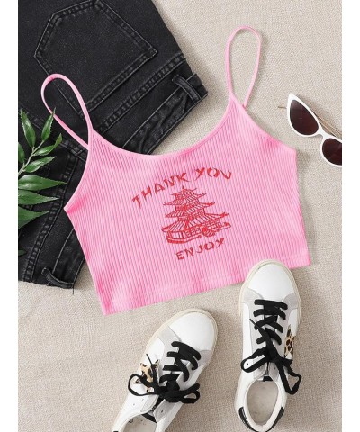 Women's Sleeveless Camisole Letter Print Crop Cami Top Light Pink $10.59 Tanks