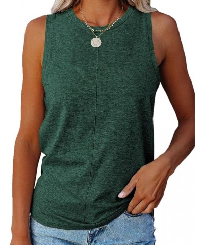 Womens Tank Tops Crew Neck Sleeveless Tshirts Solid Color Casual Loose Fit Tee Shirts 00-army Green $10.57 Tanks