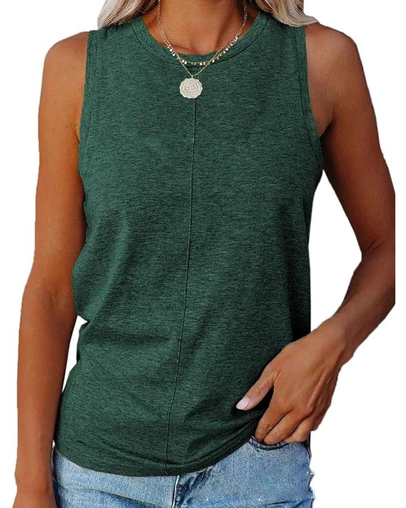 Womens Tank Tops Crew Neck Sleeveless Tshirts Solid Color Casual Loose Fit Tee Shirts 00-army Green $10.57 Tanks