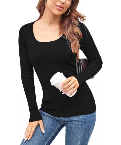 Women's Cable Knitted Sweater Crewneck Pullover Fitted Elasticity Basic Cropped Sweater Top Black $20.50 Sweaters