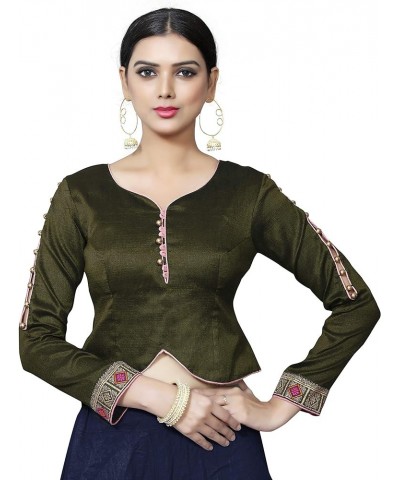 Women's Blouse for Saree Readymade Bollywood Designer New Indian Party Wear Padded Crop Top Choli Olive Green 3 $25.20 Blouses