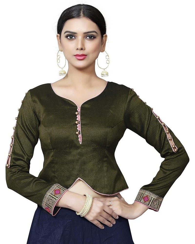 Women's Blouse for Saree Readymade Bollywood Designer New Indian Party Wear Padded Crop Top Choli Olive Green 3 $25.20 Blouses