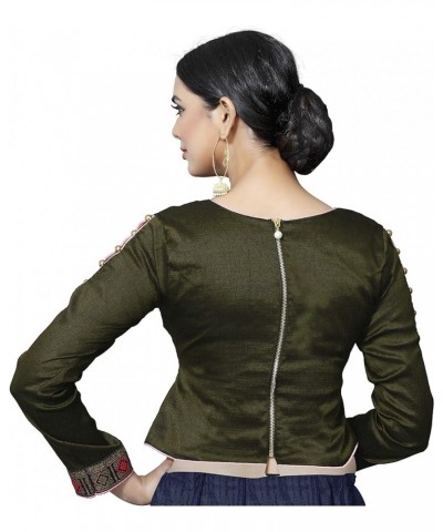 Women's Blouse for Saree Readymade Bollywood Designer New Indian Party Wear Padded Crop Top Choli Olive Green 3 $25.20 Blouses