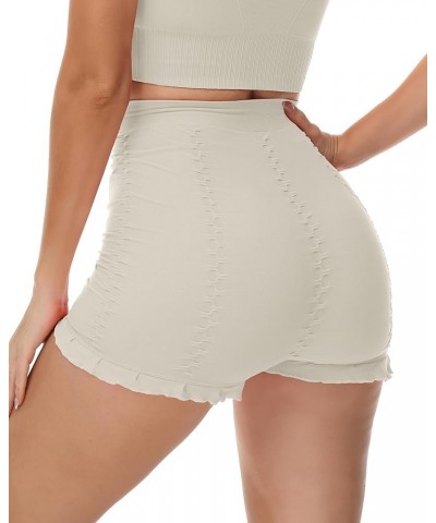 Seamless Ruched Boyshort Underwear for Women High Waisted Ruffled Panties Sexy Sleep Boxer Briefs Cream White $12.59 Lingerie