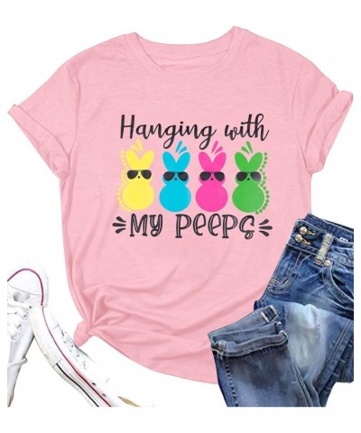 Easter Shirts for Women Hanging with My Peeps Easter Shirt Bunny Rabbit Graphic T-Shirt Casual Short Sleeve Tops Pink $12.74 ...