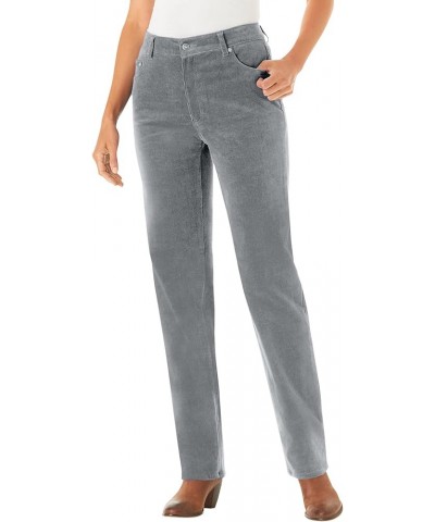 Women's Plus Size Corduroy Straight Leg Stretch Pant Gunmetal $30.46 Pants