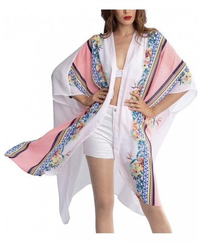 Summer Kimonos, Long Beach Kimono Swimwear Cover Up, Swimsuit Coverups White Floral Rayon $8.20 Swimsuits