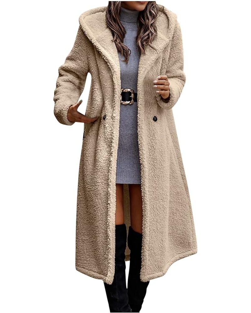 Womens Winter Maxi Long Trench Coat Fuzzy Fleece Jackets Hooded Sherpa Jacket Outerwear Long Sleeve Warm Outfit Beige $19.52 ...