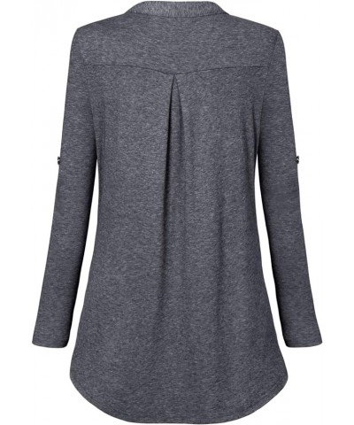 Women's V Neck 3/4 Sleeve Zip up Business Casual Work Tunic Tops Blouse Shirts B-dark Gray $11.59 Tops