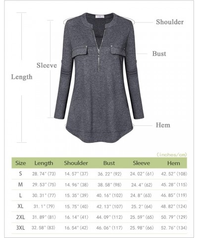 Women's V Neck 3/4 Sleeve Zip up Business Casual Work Tunic Tops Blouse Shirts B-dark Gray $11.59 Tops