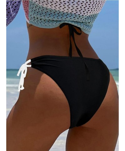 Women's Bikini Bottom Side Tie Cheeky Bathing Suit High Cut Swimsuit Black & White $13.62 Swimsuits