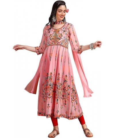 Women's Georgette Embroidered and Sequence Work Anarkali Kurta and Dupatta Set Pink $15.47 Tops