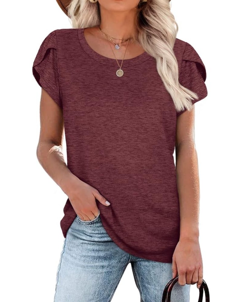 Womens Short Sleeve Round Neck Lightweight Tshirt Loose Fit Z4-burgundy $8.99 Tops