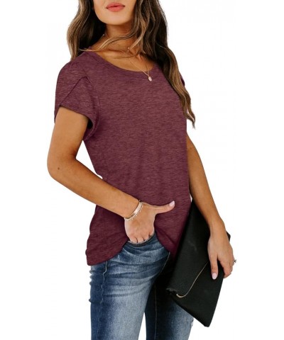 Womens Short Sleeve Round Neck Lightweight Tshirt Loose Fit Z4-burgundy $8.99 Tops